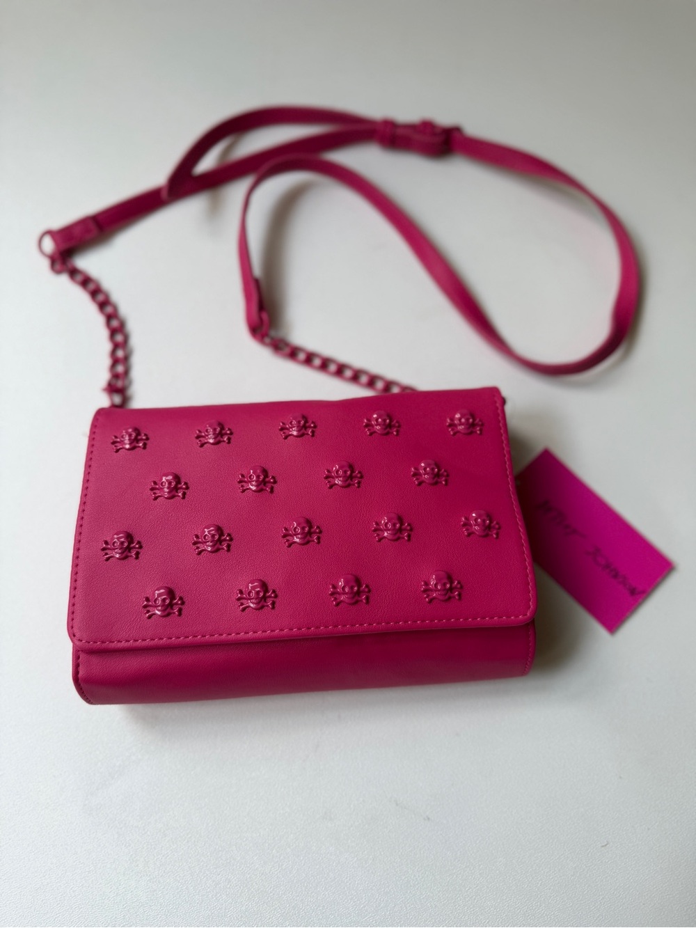 Betsey Johnson Skull Embossed Crossbody Bag Crossbody Hot Pink